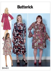 6481 BUTTERICK EZ PRINCESS SIDE ZIP, SLEEVE AND SKIRT VARIETY DRESS PATTERN 8-16